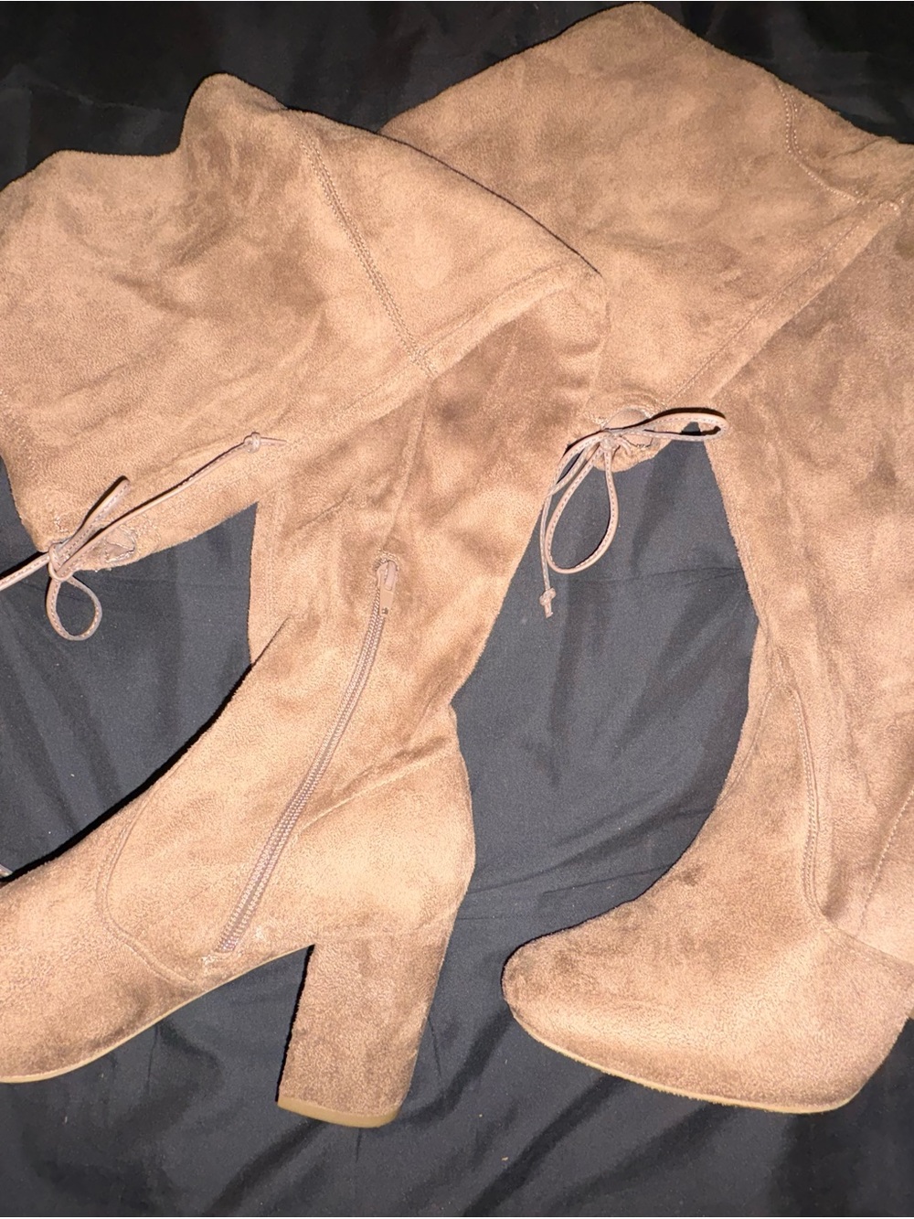 Women's Tan Suede Over-the-Knee Block Heel Boots